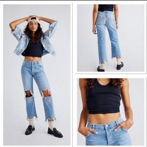 We The Free (Free People) Maggie Mid-rise Straight Leg Distressed Jeans Sz 28